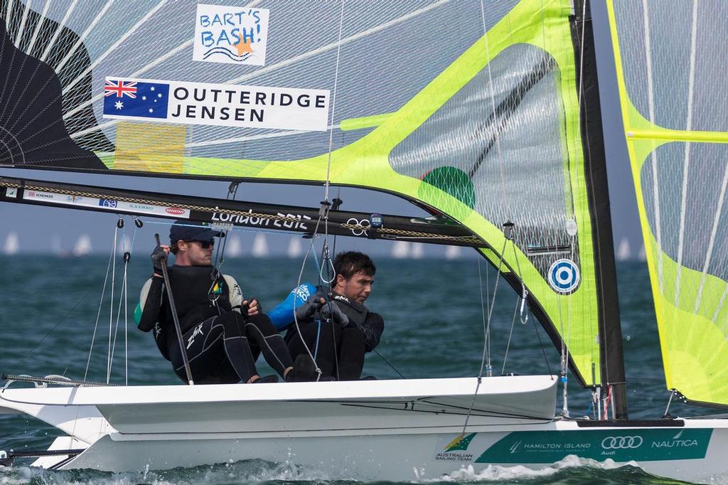 Olympic gold medallists Nathan Outteridge and Iain Jensen at the Santander 2014 ISAF Sailing World Championships  - Barts Bash © Beau Outteridge